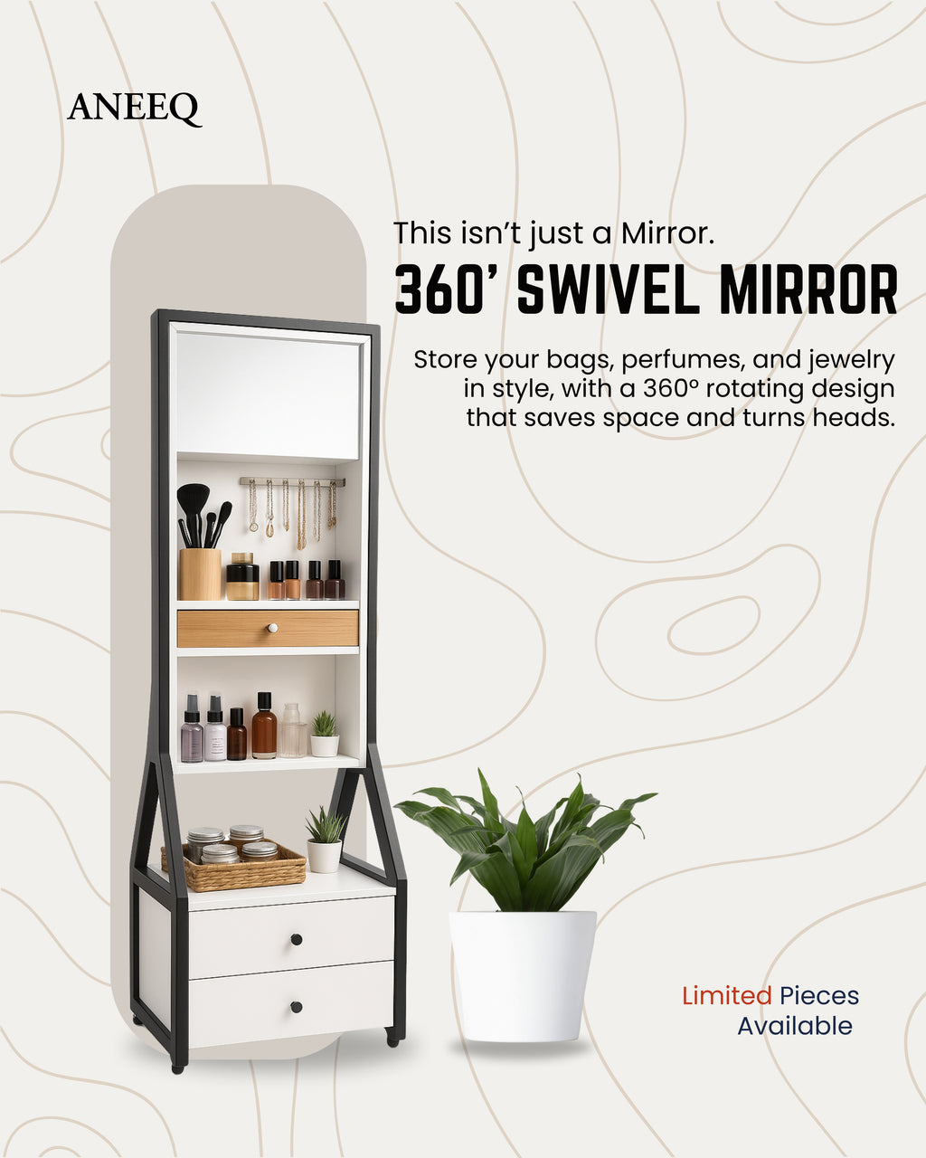 Smart 360 swivel mirror with drowers